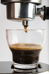 Preparing a tasty cup of espresso coffee in a modern machine
