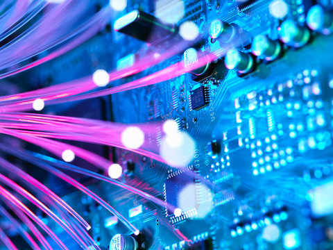 Cyber attack with fibre optics shooting past electronics of broadband hub