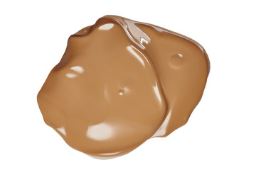 Smeared face make-up creme foundation sample with lighter reflections, on a white background, clipping path included