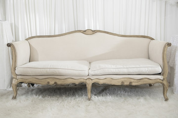 white elegance luxury wooden sofa in wedding ceremony , wedding