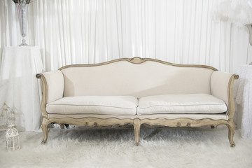 white elegance luxury wooden sofa in wedding ceremony , wedding