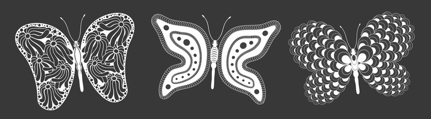 Fototapeta premium Creative Butterfly Black and White Set. Different designs. Vector illustration