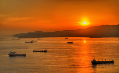 Fototapeta na wymiar Sunset over the Bay of Gibraltar