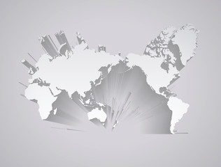 世界地図　立体（グレー）