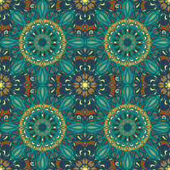 Ornate floral seamless texture, endless pattern with vintage mandala elements.