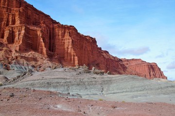 Fototapeta premium Long shot of the nature reserve Ischigualasto also called Valle de la Luna in the area San Juan in Argentina, South America