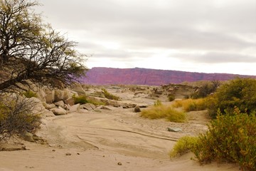 Long shot of the nature reserve Ischigualasto also called Valle de la Luna in the area San Juan in...
