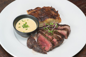 Grilled steaks and vegetables
