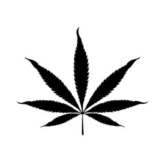 Vector marijuana leaf. Black silhouette leaf print on a white background