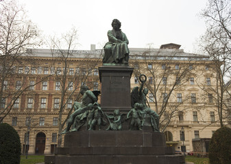 Ludwig van Beethoven Statue in Vienna, in front of the Ritz Carlton Hotel, in winter time, nobody around: