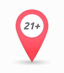 Isolated map mark with    the text 21+