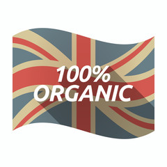 Isolated UK flag with    the text 100% ORGANIC