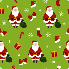 Seamless vector pattern with Santa Claus. Merry Christmas and Happy New Year seamless pattern