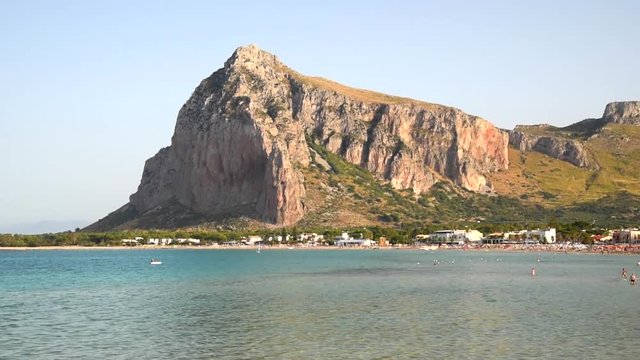 San Vito lo Capo beach Landscape and Monte Monaco in background, Sicily, Italy
