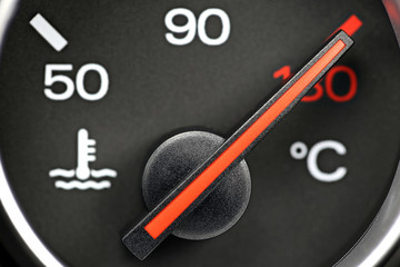 temperature gauge in car dashboard - hot