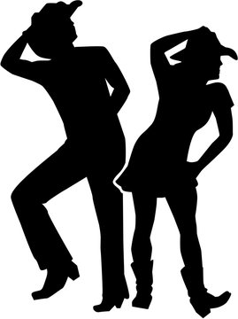 Line dancing silhouette man and woman