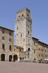 Square Cistema at San Gimignano is a walled medieval hill town in the province of Siena, Tuscany, north-central Italy