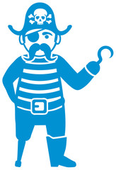 Pirate cartoon style with hook and eye patch