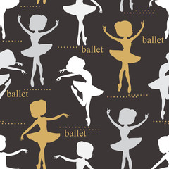 Pattern with silhouette of ballerina"s. Retro seamless pattern. Hand drawn illustration.   © Svetlana Ivanova