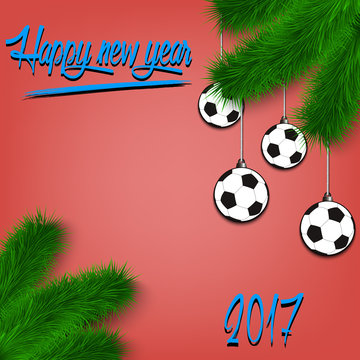 Soccer balls on Christmas tree branch