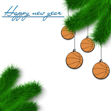 Basketball balls on Christmas tree branch