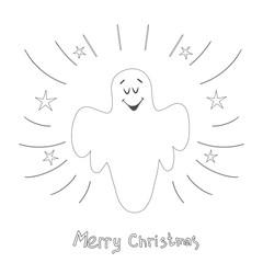 Christmas card with singing angel. Hand drawn illustration