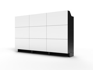 Projection cubes video wall with white screen 3D illustration