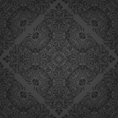 Seamless classic vector pattern with black outlines. Traditional orient ornament. Classic vintage background