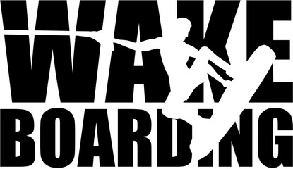 Wakeboarding word with silhouette cutout - obrazy, fototapety, plakaty