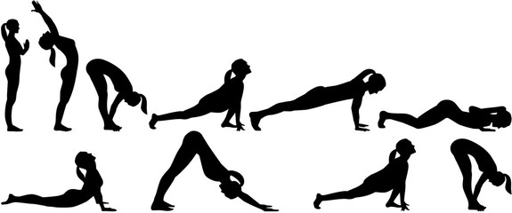 Yoga sun salutation - all positions in two rows