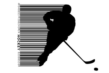 Naklejka premium silhouette of a hockey player and barcode.