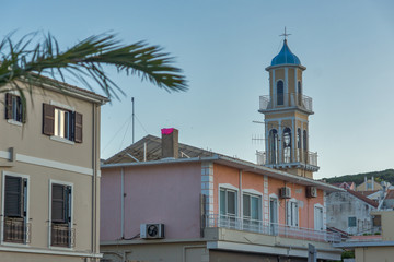 Bell tower of church in the town of Argostoli, Kefalonia, Ionian islands, Greece