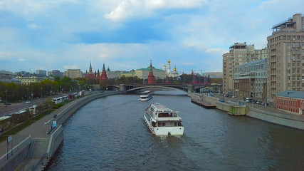 Fototapeta premium Panoramic view to Moscow Kremlin from bridge over Moscow river, Russia