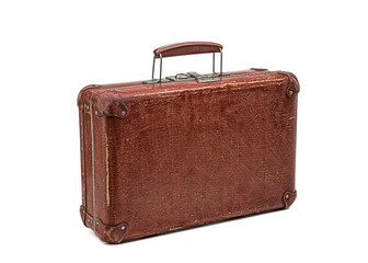 old vintage suitcase isolated on white background