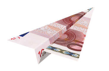 Paper plane, Paper plane from the bills of 10 euro on a white background