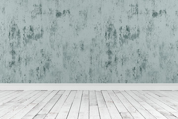 3d rendering of clean room with wooden floors and rough painted