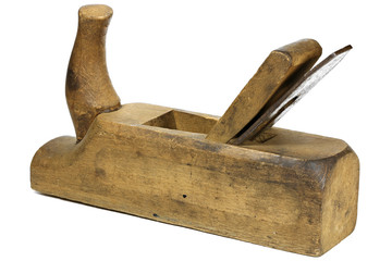 used wooden hand plane isolated on white background