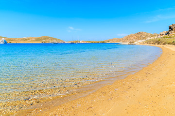 Beautiful beach with crystal clear sea water of Monastiri bay on Paros island, Greece