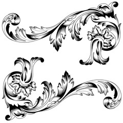 Vintage baroque ornament, corner. Retro pattern antique style acanthus. Decorative design element filigree calligraphy vector. - stock vector