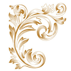 Golden vintage baroque ornament. Retro pattern antique style acanthus. Decorative design element filigree calligraphy vector. - stock vector - obrazy, fototapety, plakaty
