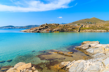 Fototapeta na wymiar Beautiful Monastiri beach with azure shallow sea water on Paros island, Greece