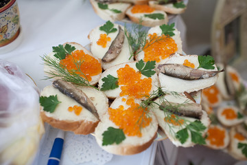 Sandwich with red caviar