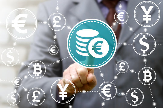 Finance coin eur payment system currency world money concept. Coins euro icon cloud currencies dollar eur pound yen bitcoin. Web internet stock trading trade exchange market financial technology
