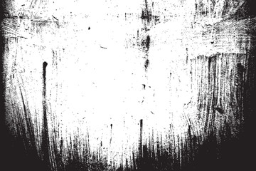 Distress Overlay Texture. Paintbrush grunge background. Black empty design element. Weathered brushed backdrop. Urban brush wall template.  EPS10 vector.