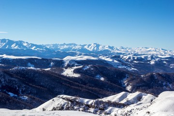 зимний пейзаж, снежные горы Кавказа