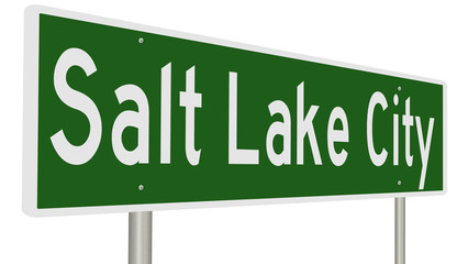 A 3d rendering of a green highway sign for Salt Lake City, Utah