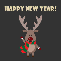 Vector illustration of a deer with happy new year on a gray background