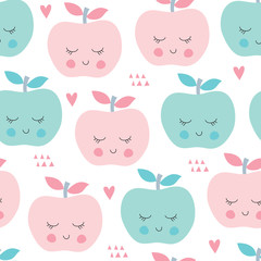 seamless happy apples pattern vector illustration