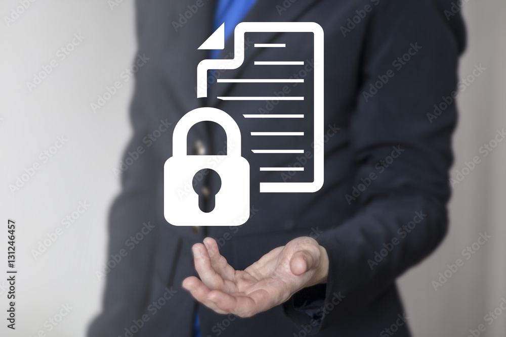 Poster business computer web security data concept. file document lock icon. safety protection access inter