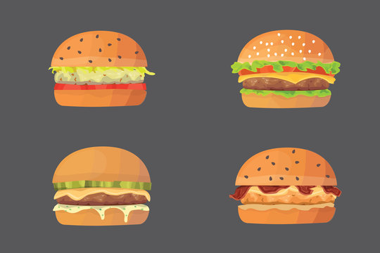 Burger cartoon fast food set. cheeseburger and hamburger vector illustration